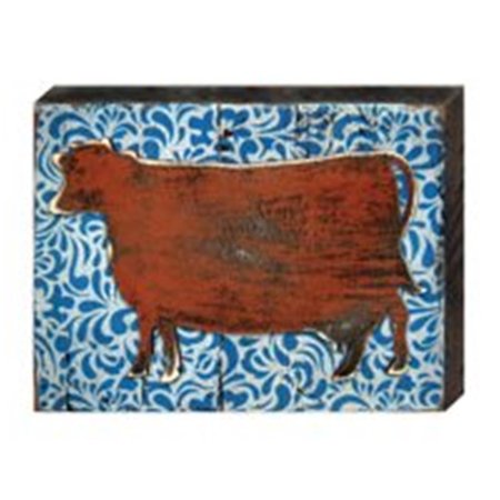 DESIGNOCRACY Rustic Cow Art on Board Wall Decor 9814008
